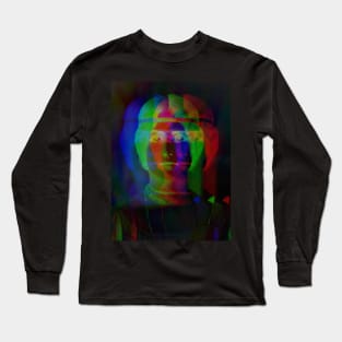 Dramabite Glitch art colourful rainbow woman portrait Long Sleeve T-Shirt